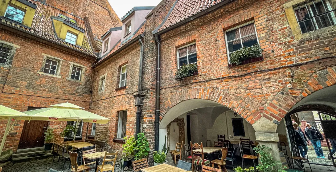 Charming courtyard cafe in Wrocław, Germany.