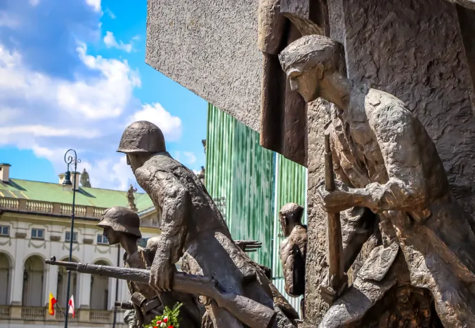 Bronze monument of soldiers in Warsaw, Poland.
