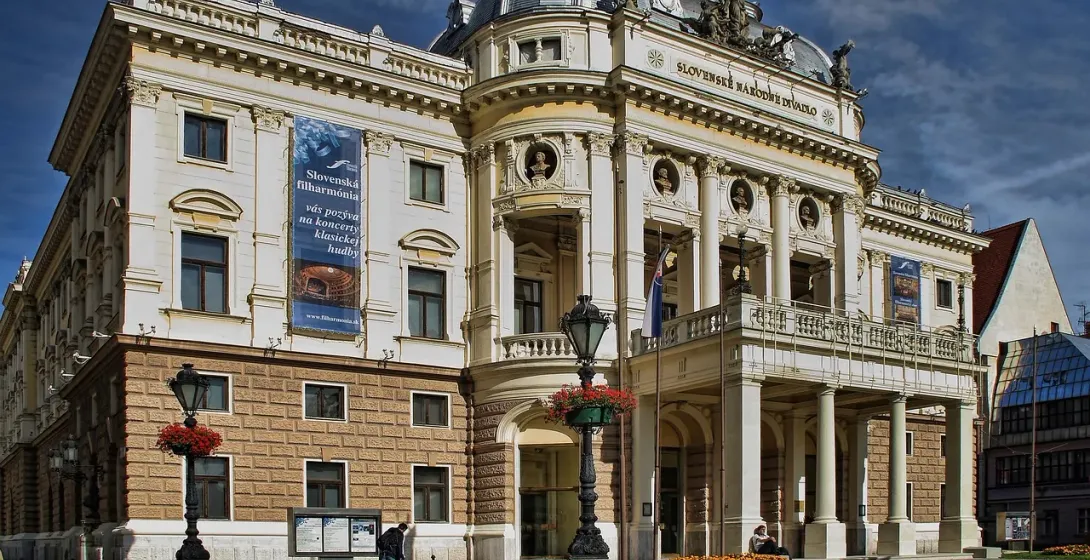 The majestic Slovak National Theatre in Bratislava, Slovakia.