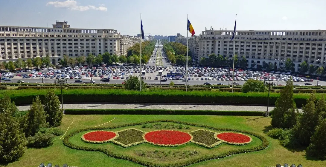 View of Palace of the Parliament in Bucharest.