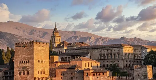 Alhambra Palace in Granada, Spain at sunset.