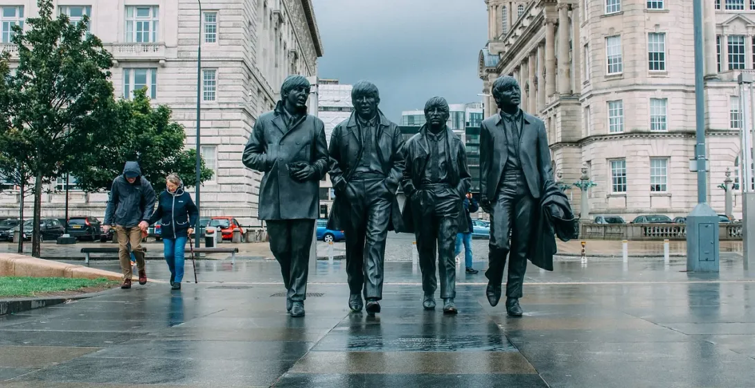 The iconic Beatles statue in Liverpool, England.