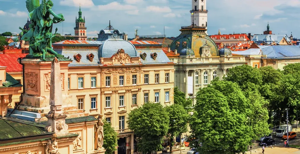 Panoramic view of Lviv, Ukraine.