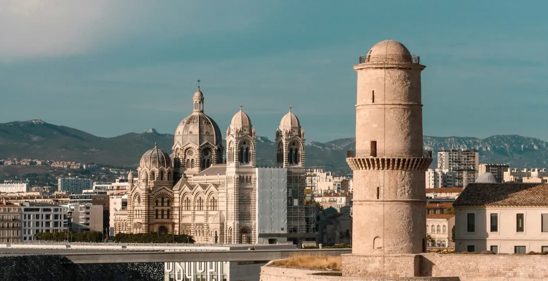 Marseille's stunning waterfront, featuring Saint-Jean Castle and the Cathedral.