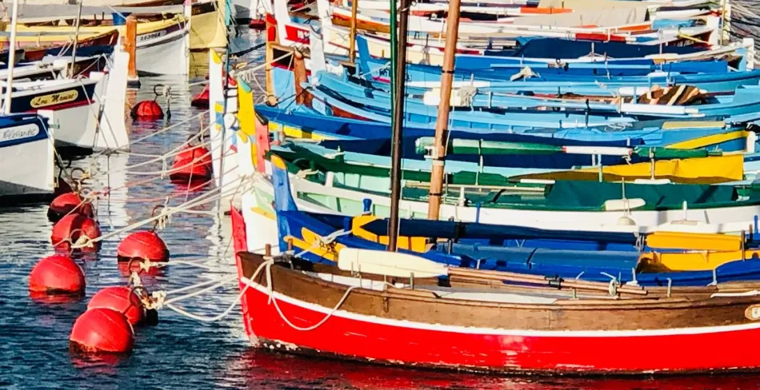 Colorful boats in the harbor of Nice, France.