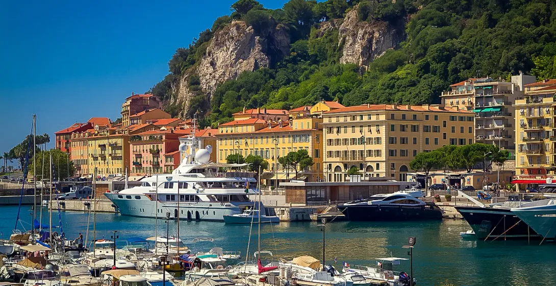 Luxury yachts and boats in the picturesque Port of Nice, France.