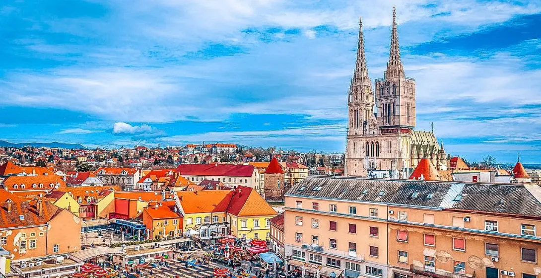 Stunning view of Zagreb Cathedral and the city square in Zagreb, Croatia.