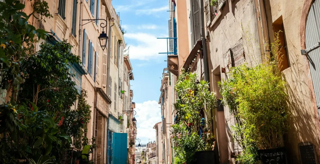 Charming alleyway in Marseille, France.
