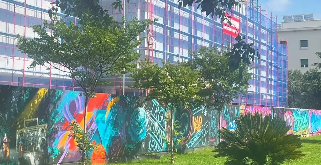 Colorful street art mural in Tirana, Albania.