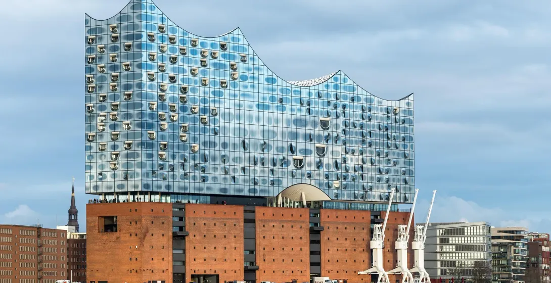 The iconic Elbphilharmonie concert hall in Hamburg, Germany.