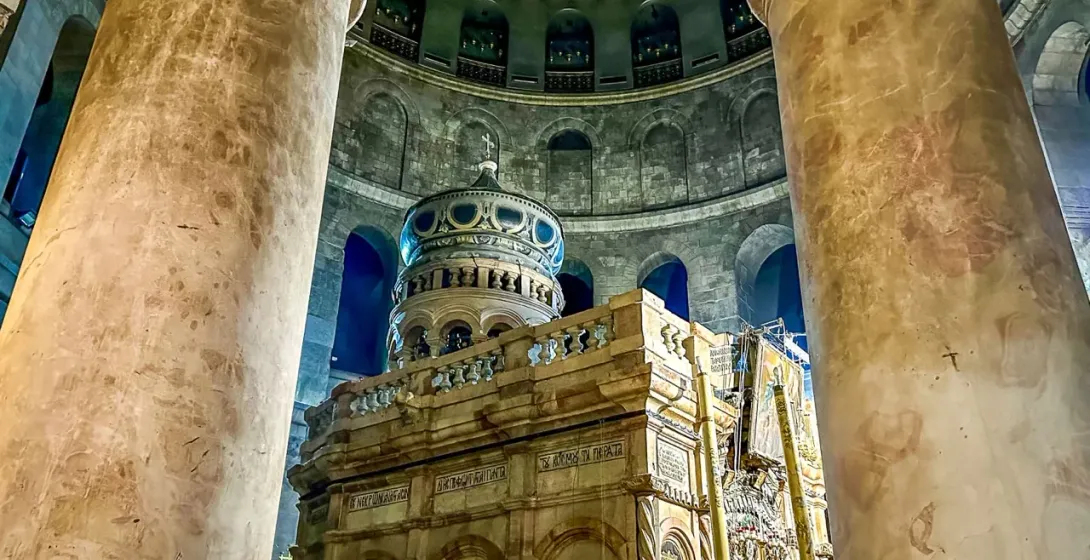 The ornate Edicule within the Church of the Holy Sepulchre in Jerusalem.
