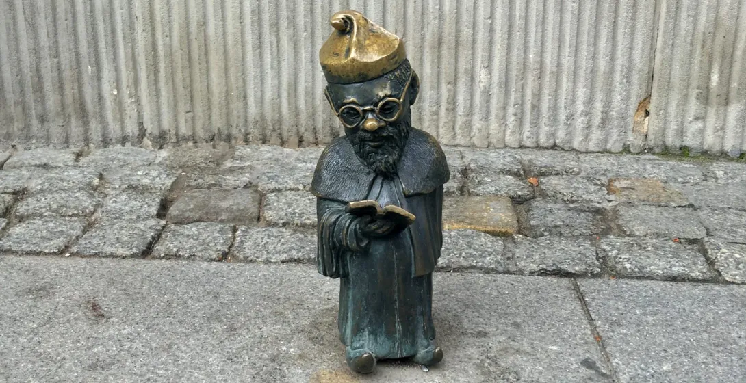 Bronze gnome statue in Wrocław, Poland.