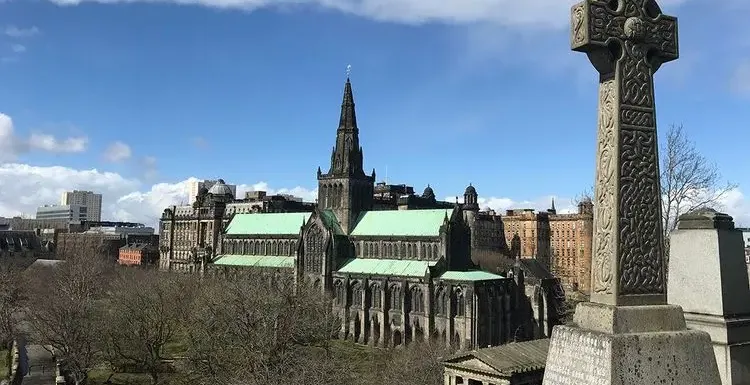 Glasgow Cathedral and Necropolis view with Celtic cross.