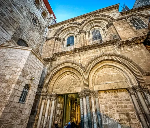 Entrance to the Church of the Holy Sepulchre in Jerusalem.