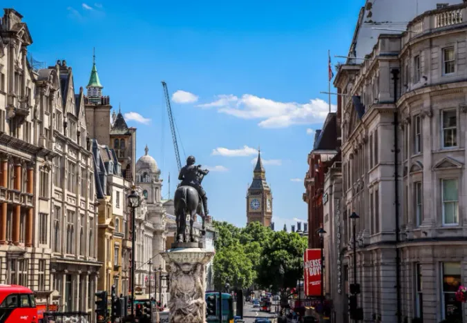 A London street scene with Big Ben in the background.