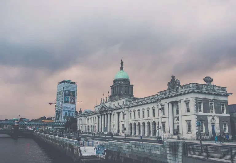 The iconic Custom House in Dublin, Ireland, a stunning architectural landmark.