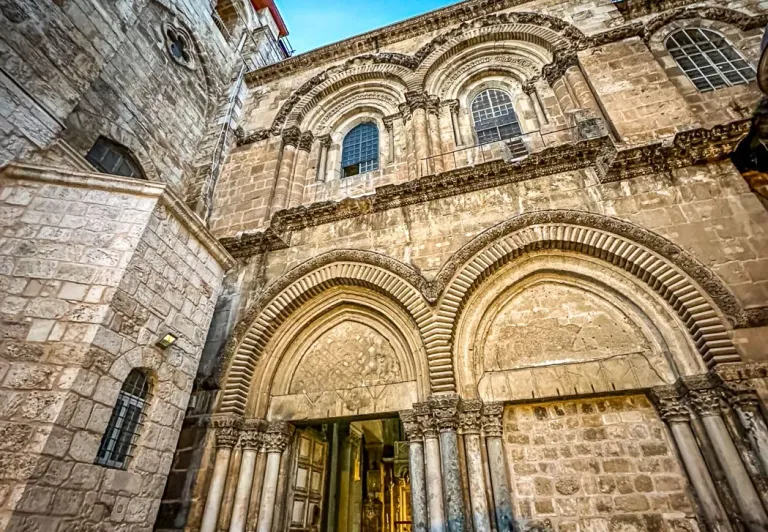 Entrance to the Church of the Holy Sepulchre in Jerusalem.