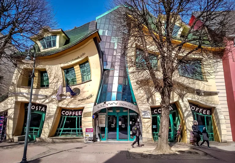 The whimsical Krzywy Domek (Crooked House) in Sopot, Poland.