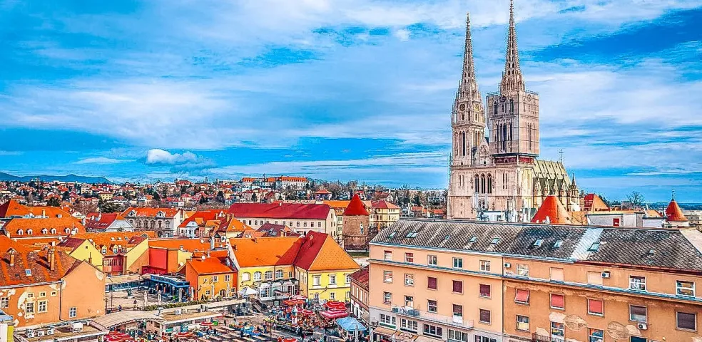 Stunning view of Zagreb Cathedral and the city square in Zagreb, Croatia.