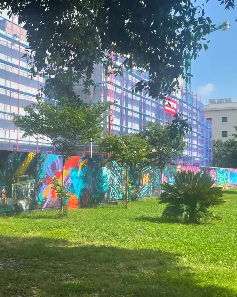 Colorful street art mural in Tirana, Albania.