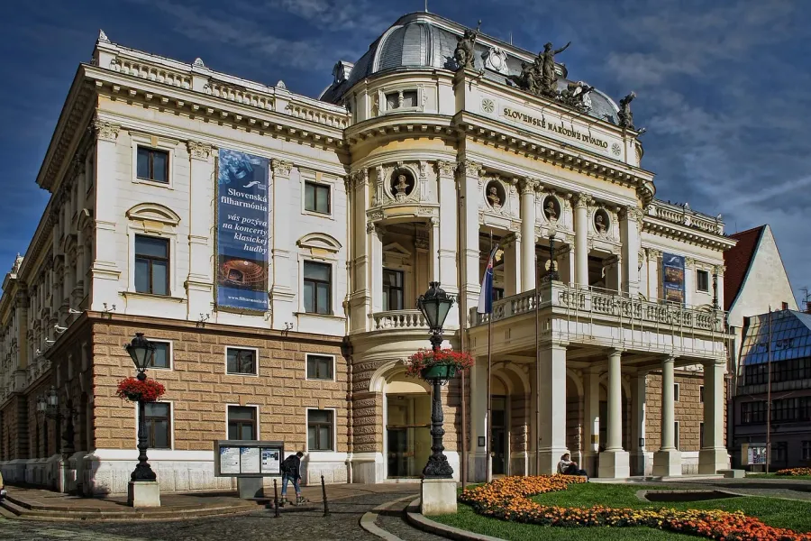 The majestic Slovak National Theatre in Bratislava, Slovakia.