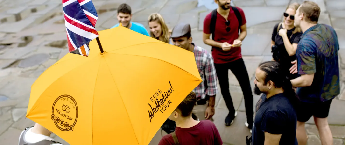 A group of tourists on a free walking tour.