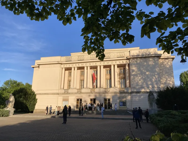 The majestic Filharmonia Pomorska in Gdańsk, Poland, awaits concertgoers.