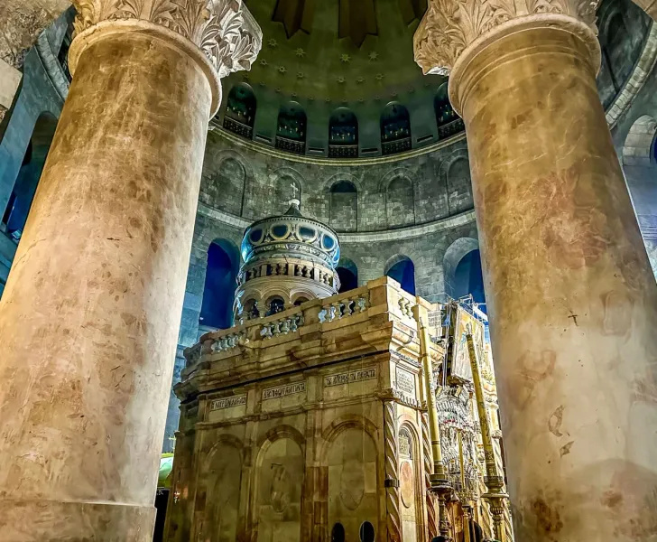 The ornate Edicule within the Church of the Holy Sepulchre in Jerusalem.