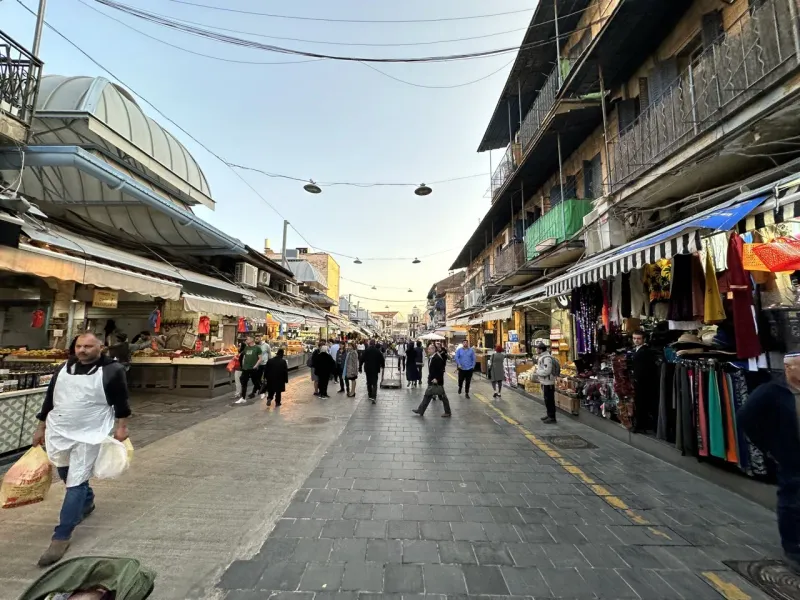 Bustling Mahane Yehuda Market in Jerusalem, Israel.