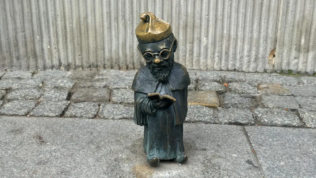 Bronze gnome statue in Wrocław, Poland.